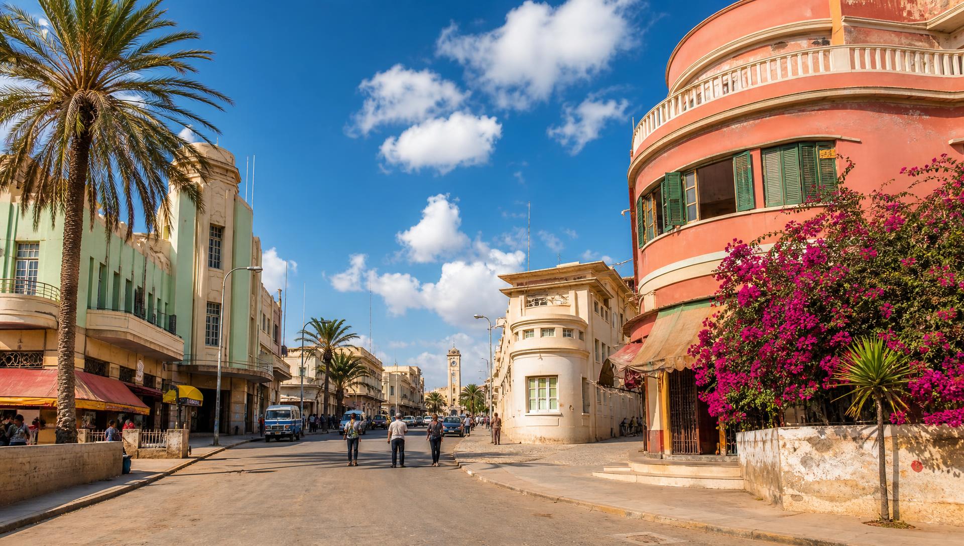 Aerial view of Asmara, Eritrea at golden hour